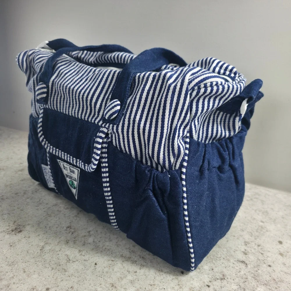 Vintage Baby Sac Denim Diaper Bag Satchel Navy Blue White Stripe NWT 90s